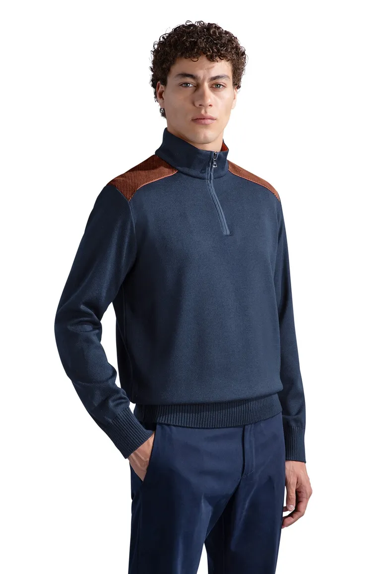 Paul & Shark sweater half zip blauw 100% virgin wol