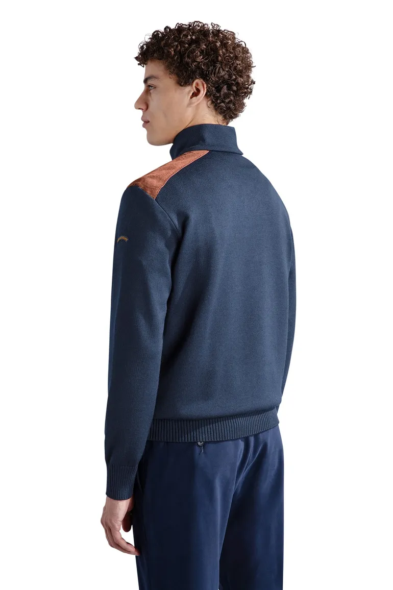 Paul & Shark sweater half zip blauw 100% virgin wol