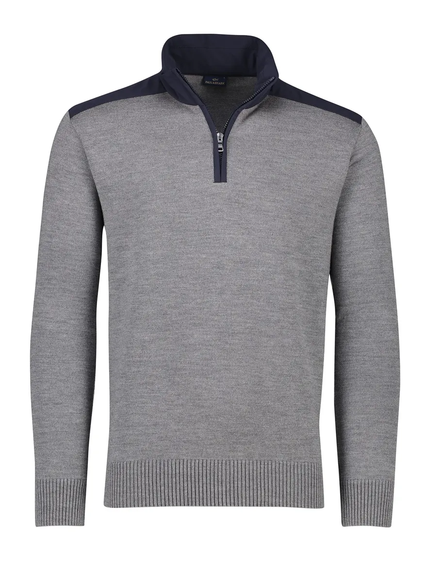Paul & Shark sweater half zip grijs wol