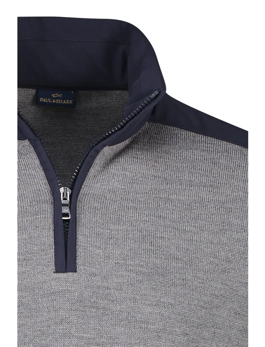 Paul & Shark sweater half zip grijs wol