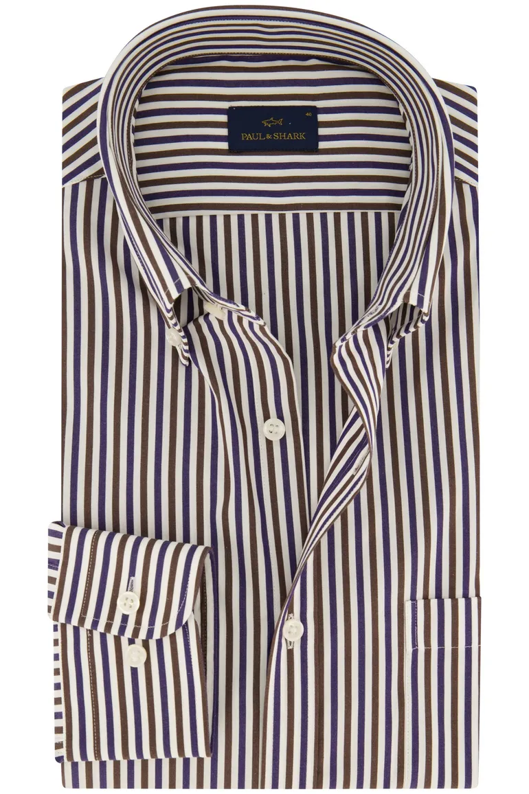 Paul & Shark overhemd bruin blauw gestreept