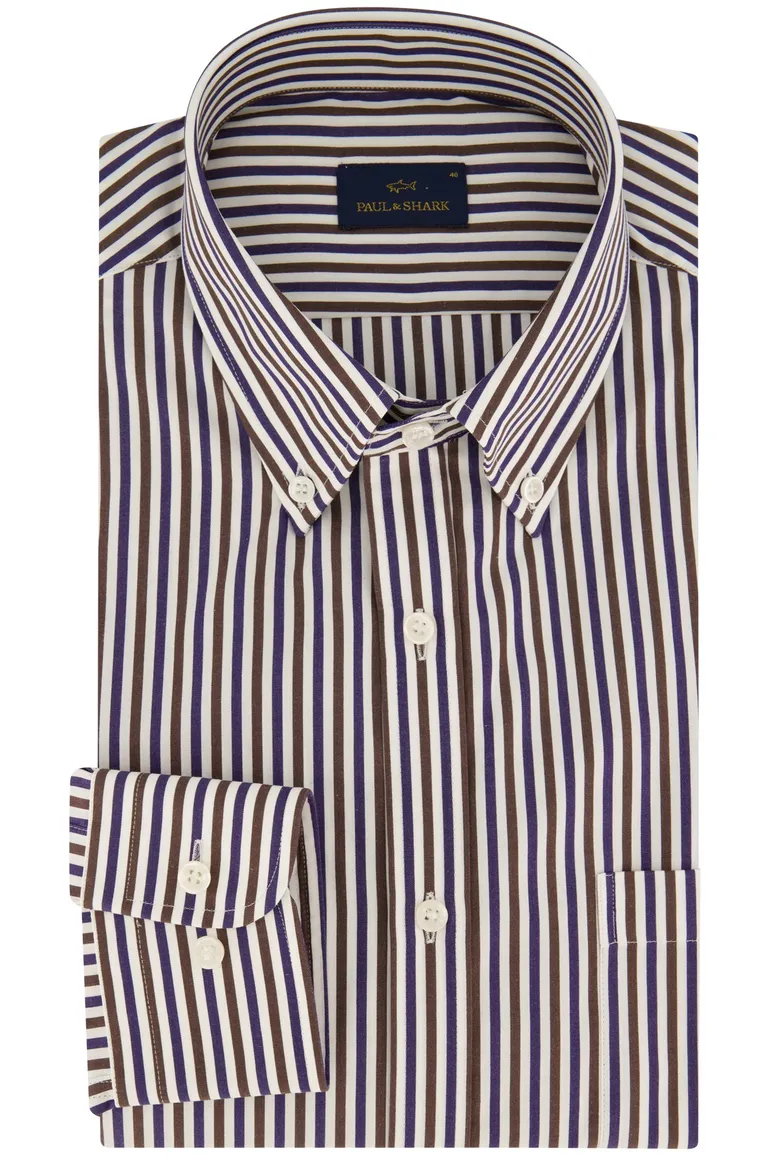 Paul & Shark overhemd bruin blauw gestreept