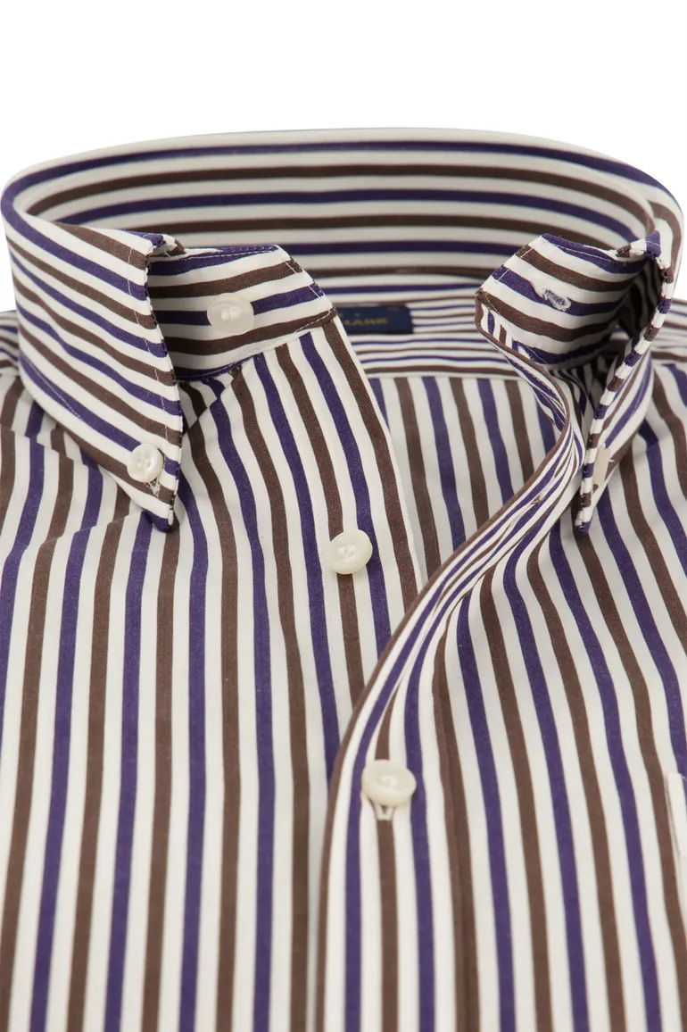 Paul & Shark overhemd bruin blauw gestreept