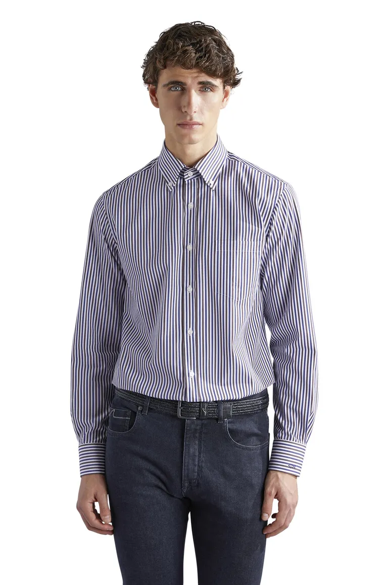 Paul & Shark overhemd bruin blauw gestreept