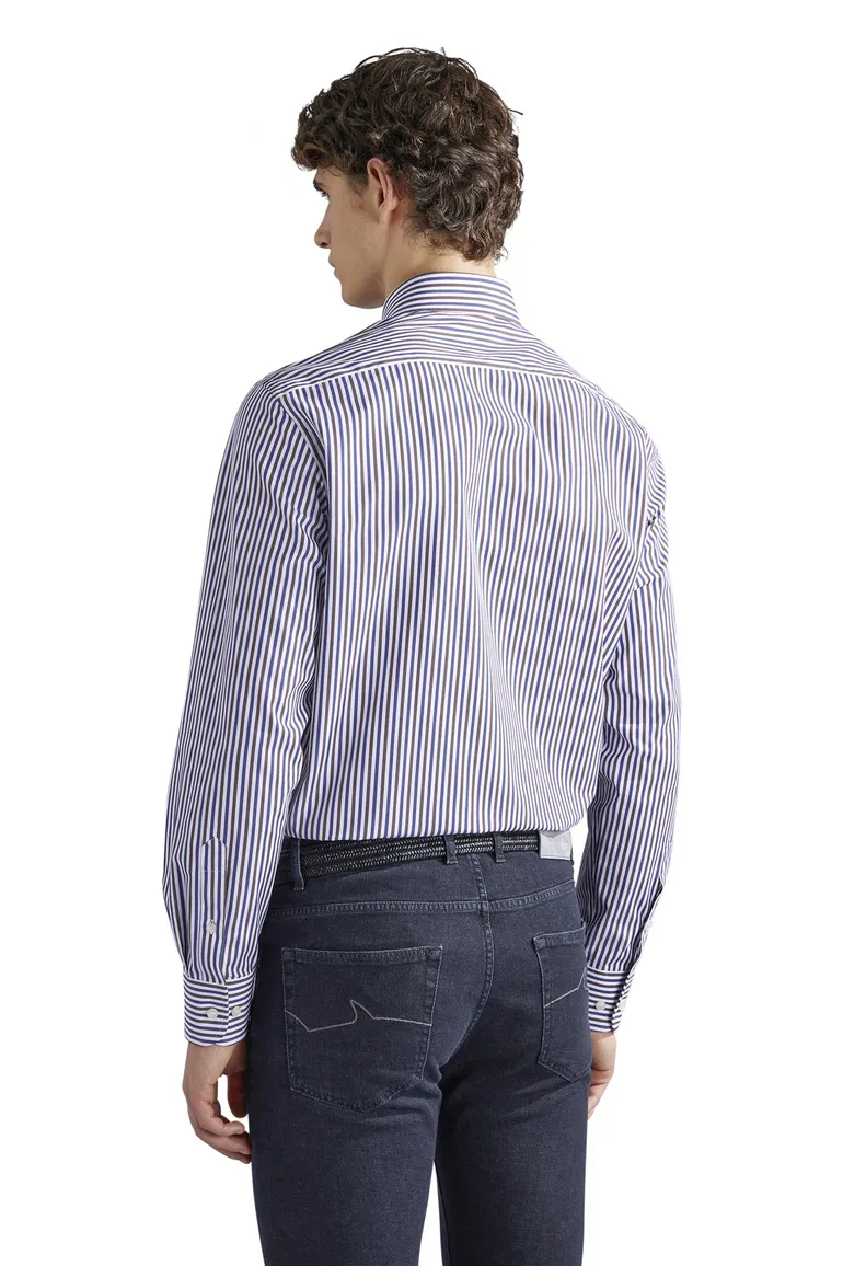 Paul & Shark overhemd bruin blauw gestreept