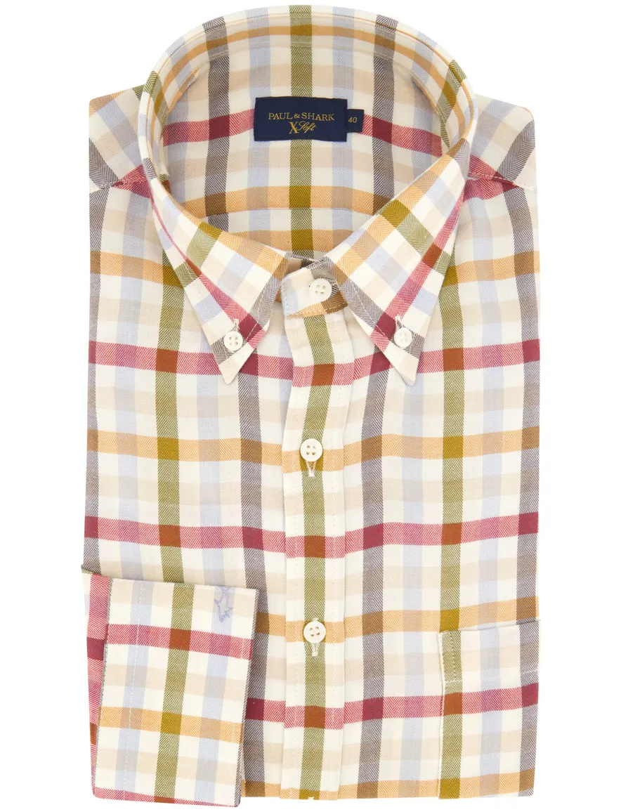 Paul & Shark overhemd beige geruit