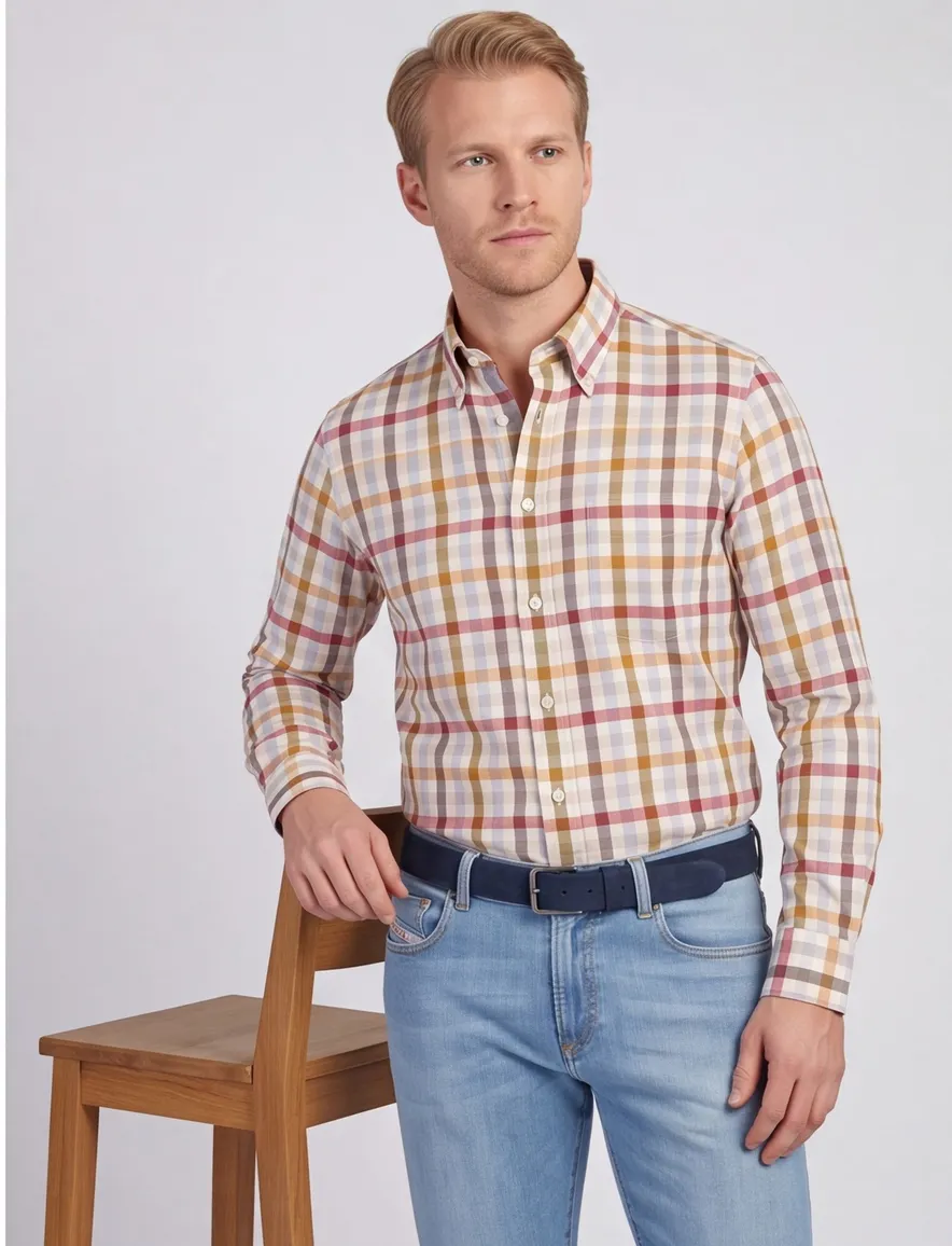 Paul & Shark overhemd beige geruit