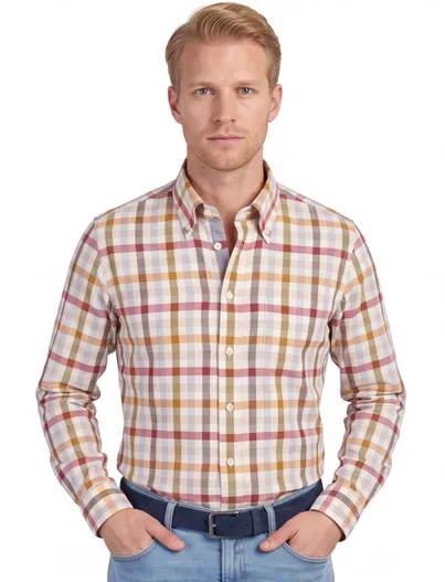 Paul & Shark Paul & Shark overhemd beige geruit