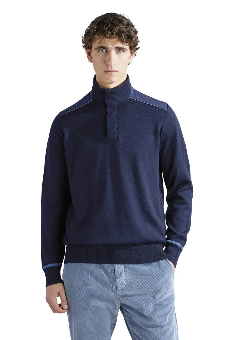 Paul & Shark trui effen donkerblauw virginwol