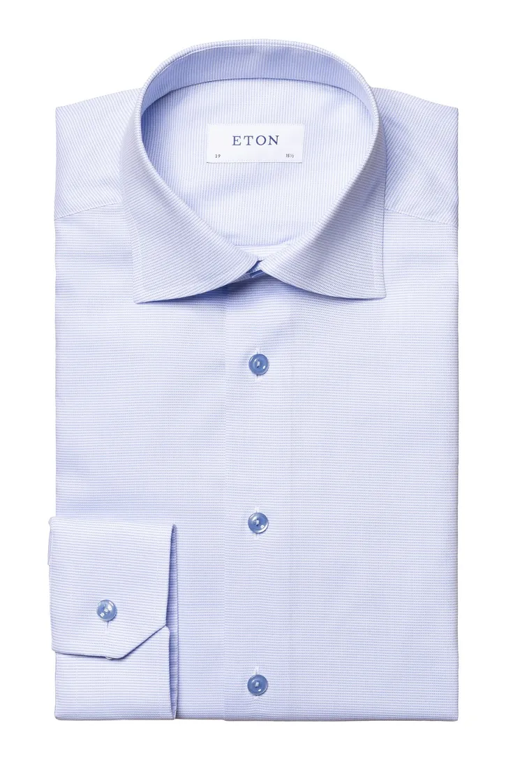 Contemporary fit katoen Eton overhemd lichtblauw patroon