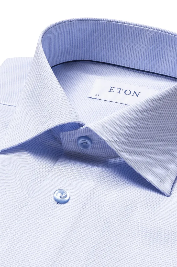 Contemporary fit katoen Eton overhemd lichtblauw patroon
