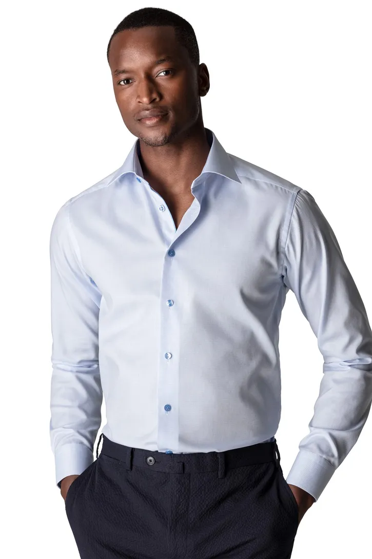 Contemporary fit katoen Eton overhemd lichtblauw patroon