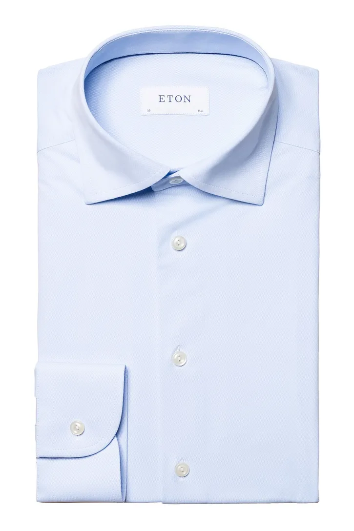 Katoenen Eton overhemd effen lichtblauw slim fit