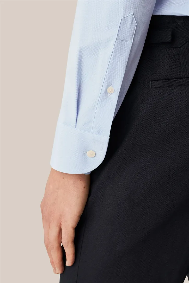 Katoenen Eton overhemd effen lichtblauw slim fit