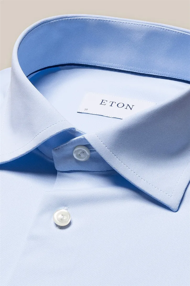 Katoenen Eton overhemd effen lichtblauw slim fit