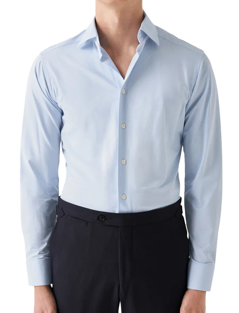 Katoenen Eton overhemd effen lichtblauw slim fit