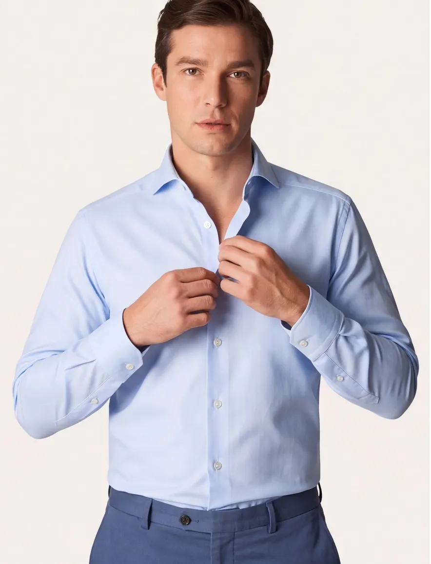 Four-Way Stretch Eton overhemd contemporary fit lichtblauw