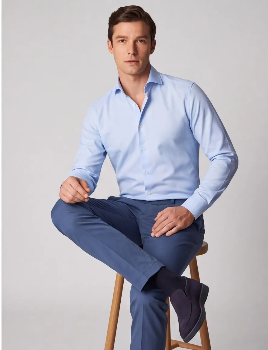 Four-Way Stretch Eton overhemd contemporary fit lichtblauw