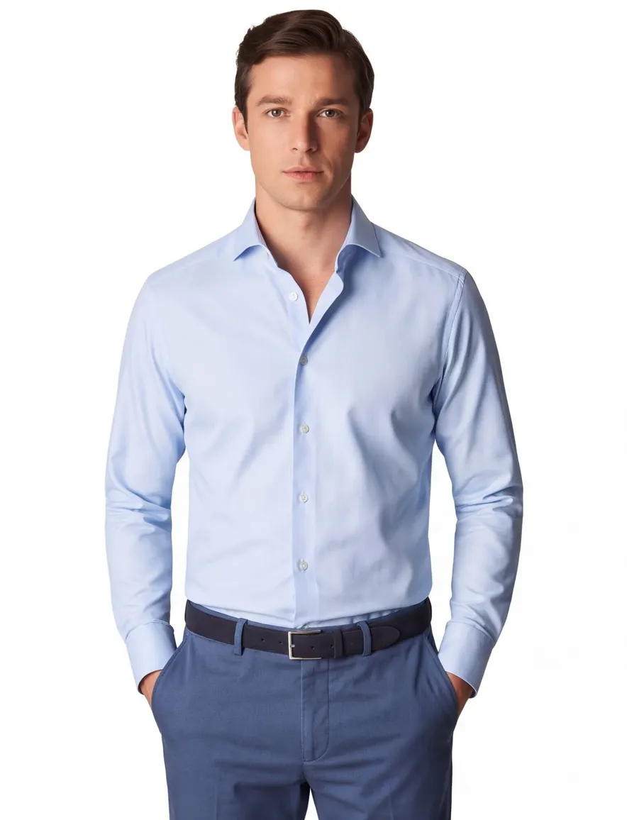 Four-Way Stretch Eton overhemd contemporary fit lichtblauw