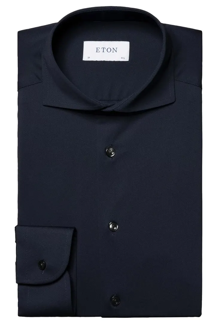 Eton Four-way stretch overhemd navy effen slim fit