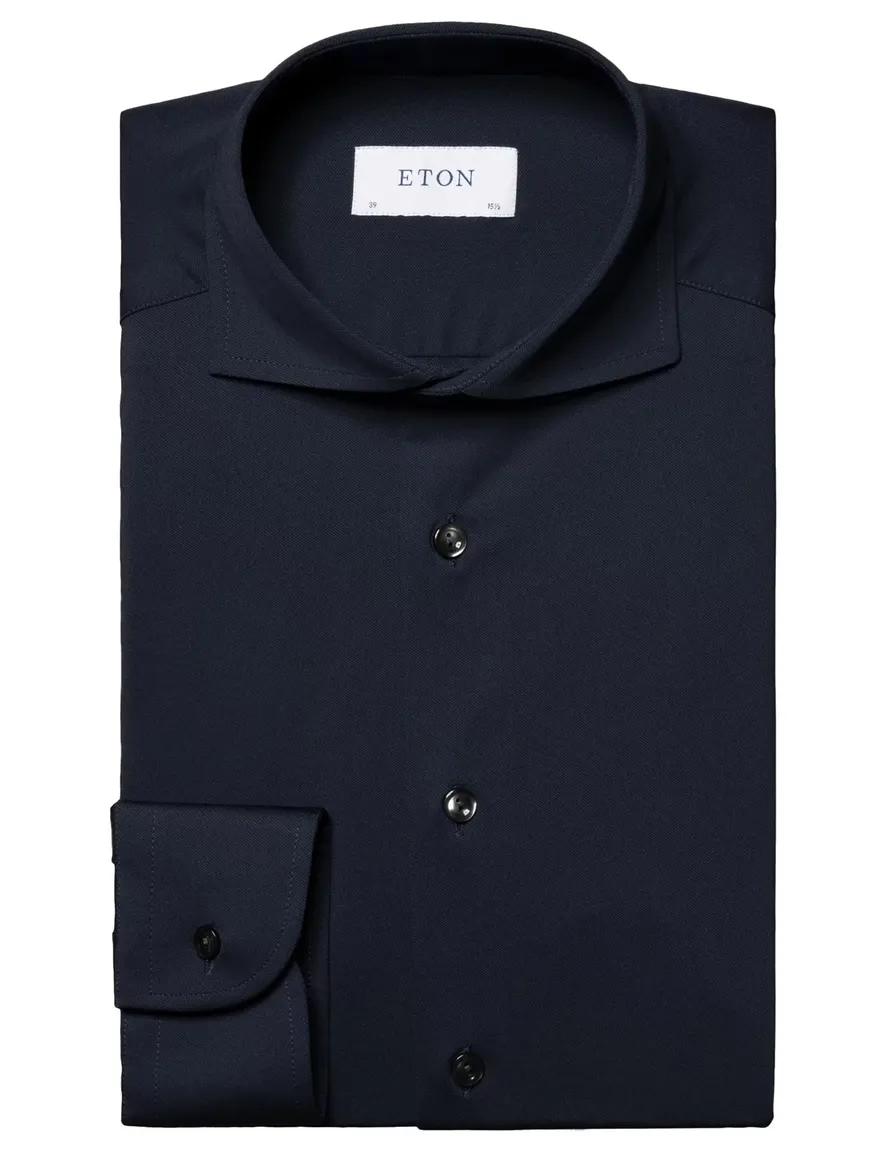 Eton slim fit overhemd donkerblauw Four-way stretch