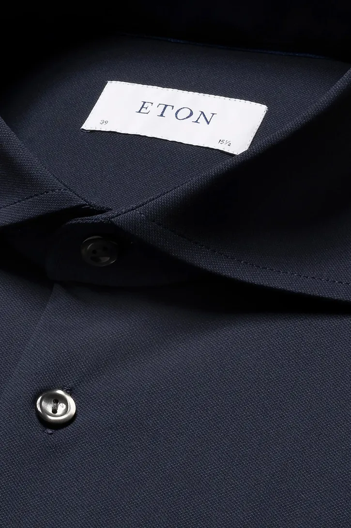 Eton Four-way stretch overhemd navy effen slim fit
