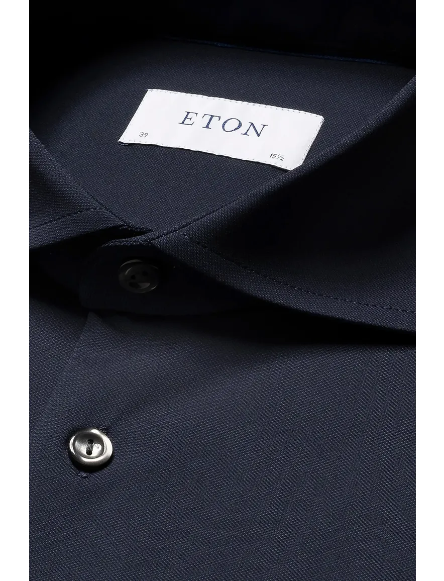 Eton slim fit overhemd donkerblauw Four-way stretch