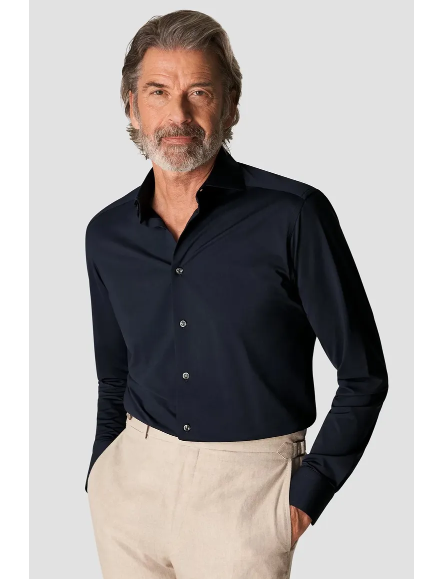 Eton slim fit overhemd donkerblauw Four-way stretch