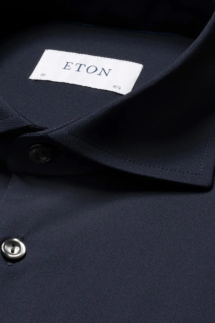 Eton Four-way stretch overhemd navy effen slim fit