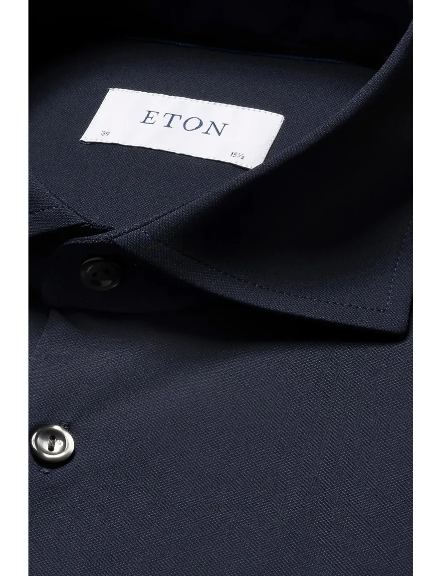 Eton slim fit overhemd donkerblauw Four-way stretch