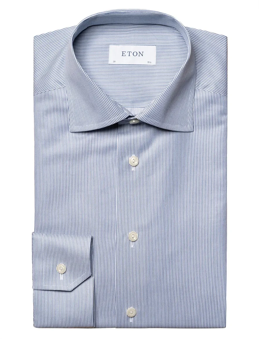 Eton overhemd blauw Fine Striped Signature Twill slim fit