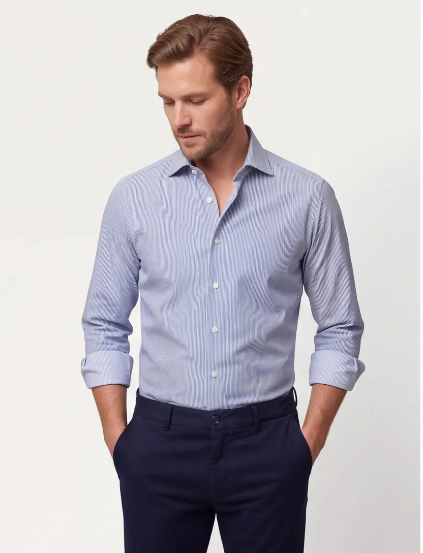 Katoenen Eton overhemd gestreept blauw slim fit
