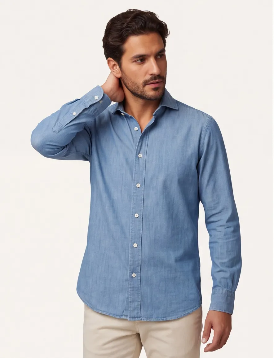 Eton business blauw denim twill overhemd slim fit katoen