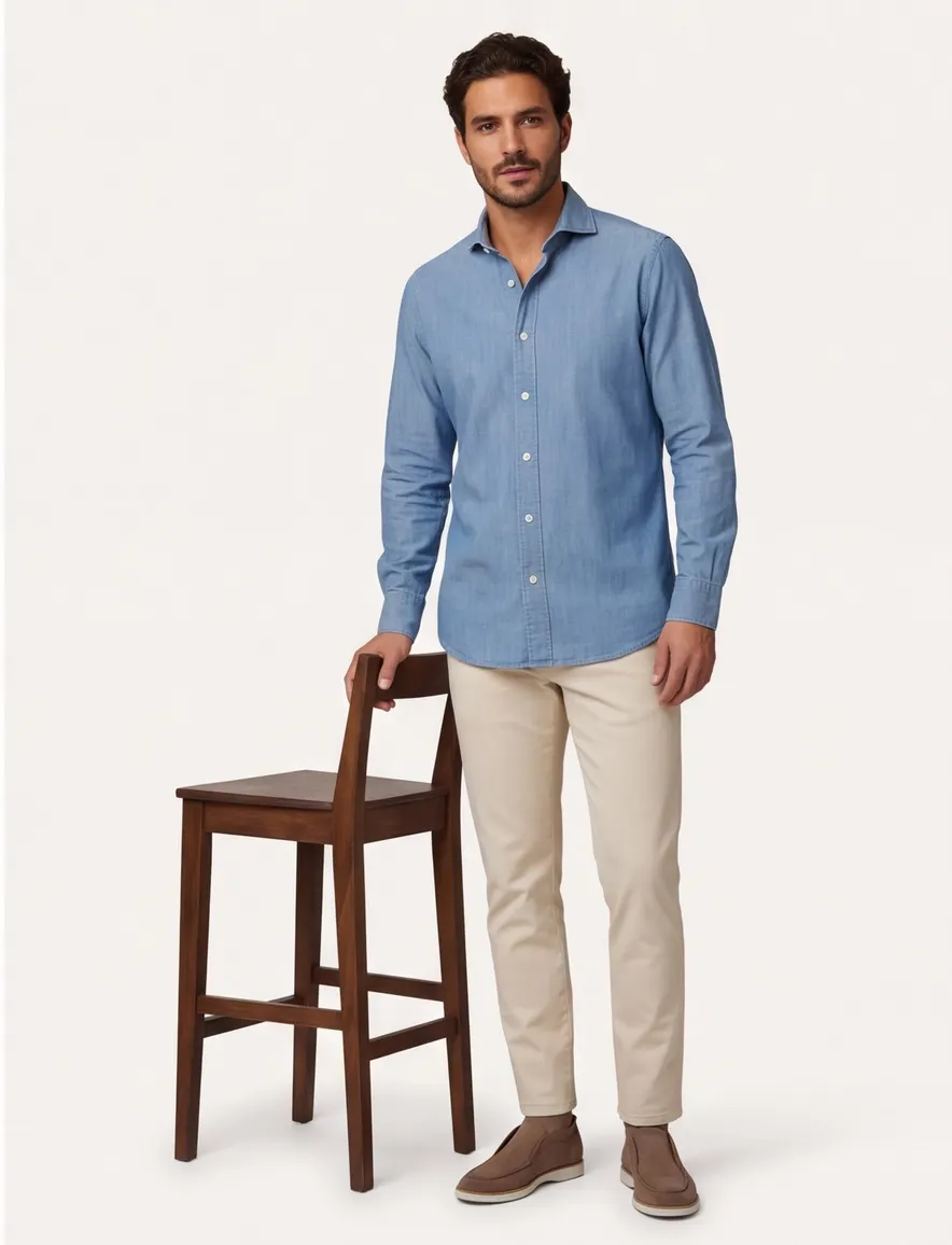 Eton business blauw denim twill overhemd slim fit katoen
