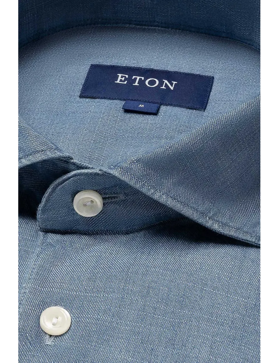 Eton business blauw denim twill overhemd slim fit katoen