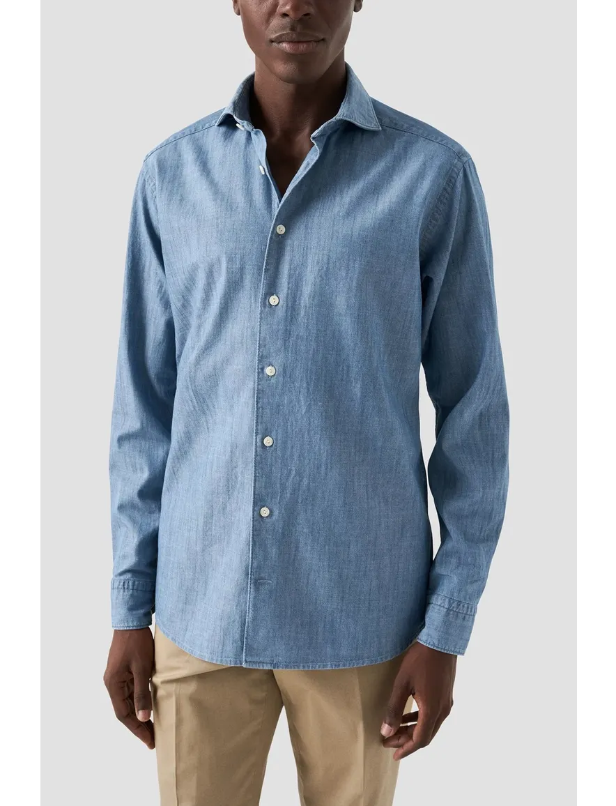 Eton business blauw denim twill overhemd slim fit katoen