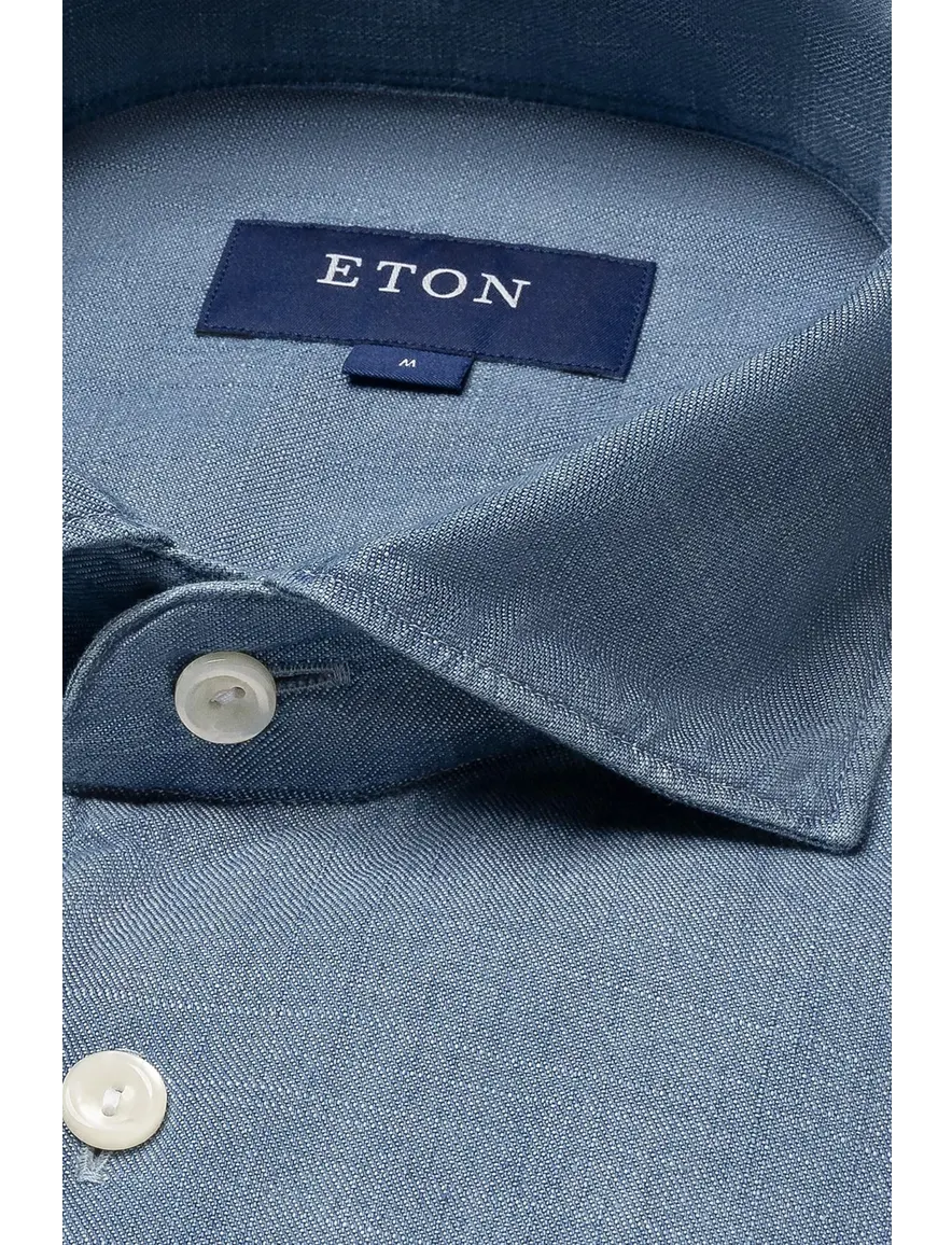 Eton business blauw denim twill overhemd slim fit katoen