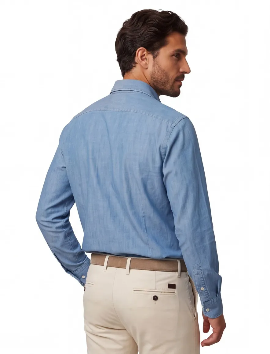 Eton business blauw denim twill overhemd slim fit katoen