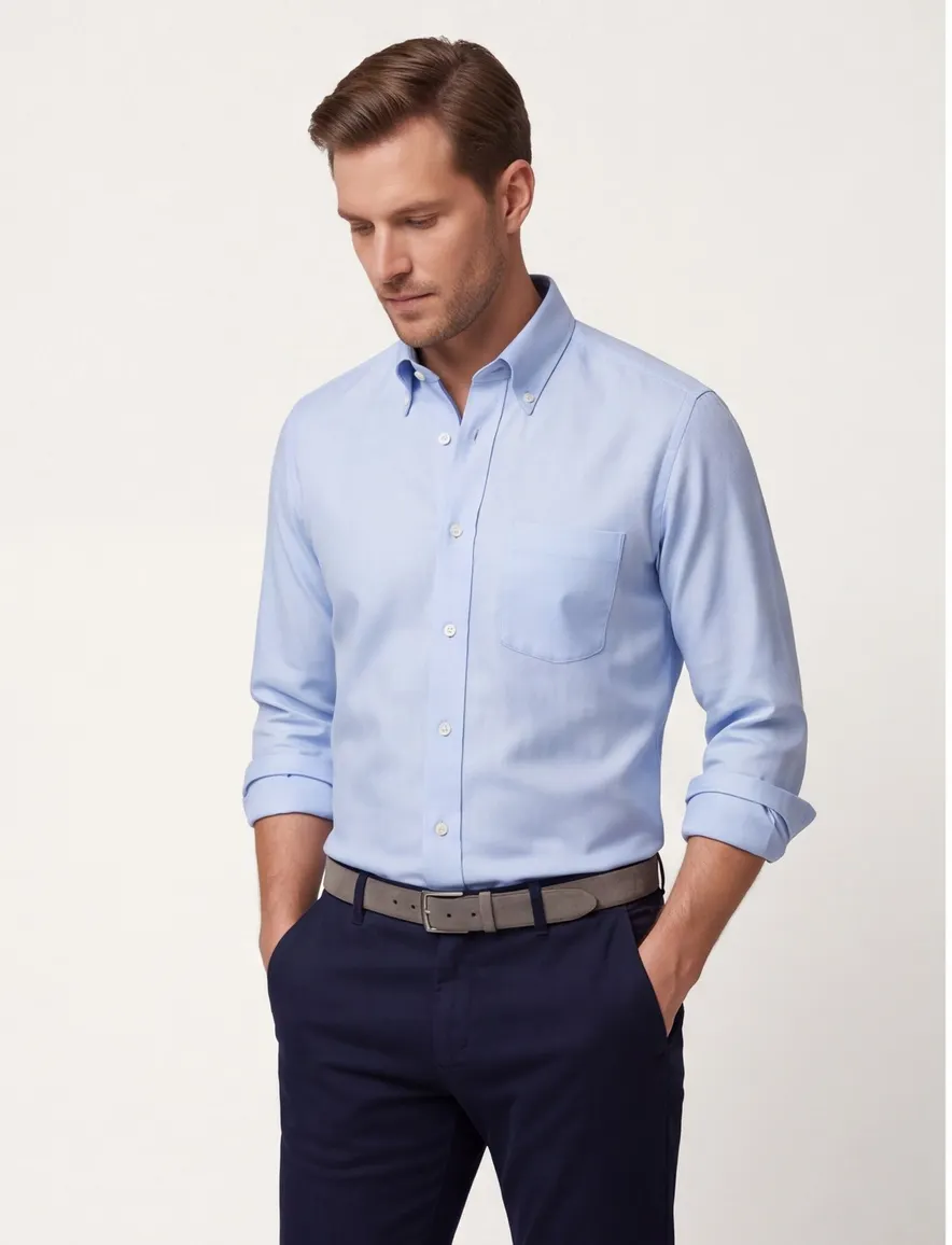 Eton overhemd effen lichtblauw button down slim fit