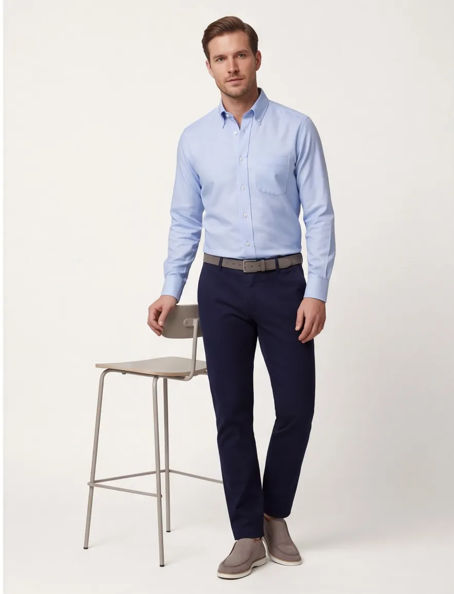 Eton overhemd effen lichtblauw button down slim fit