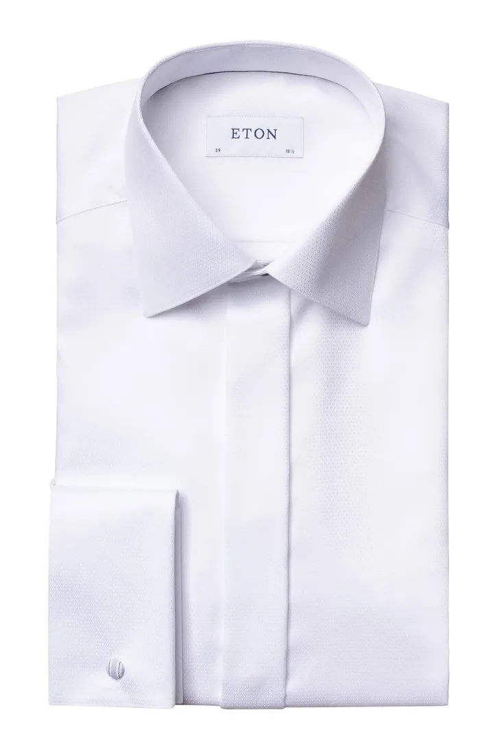 Katoen Eton contemporary fit overhemd structuur wit