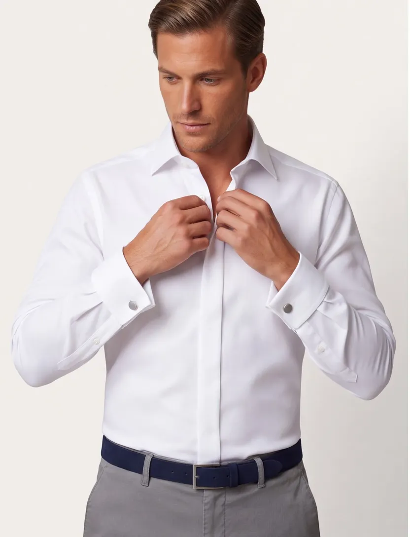 Katoen Eton contemporary fit overhemd structuur wit