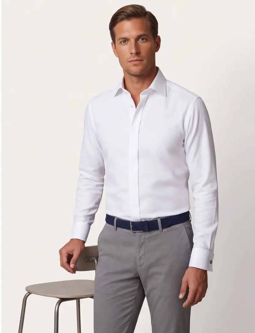 Katoen Eton contemporary fit overhemd structuur wit