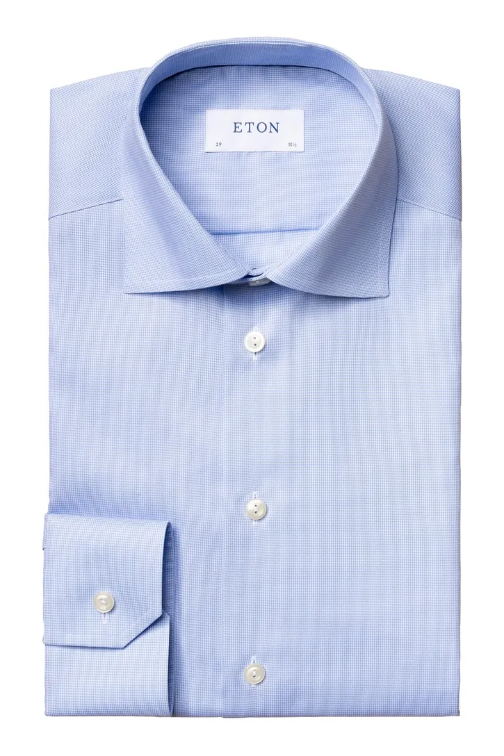 Katoenen Eton overhemd lichtblauw slim fit geweven