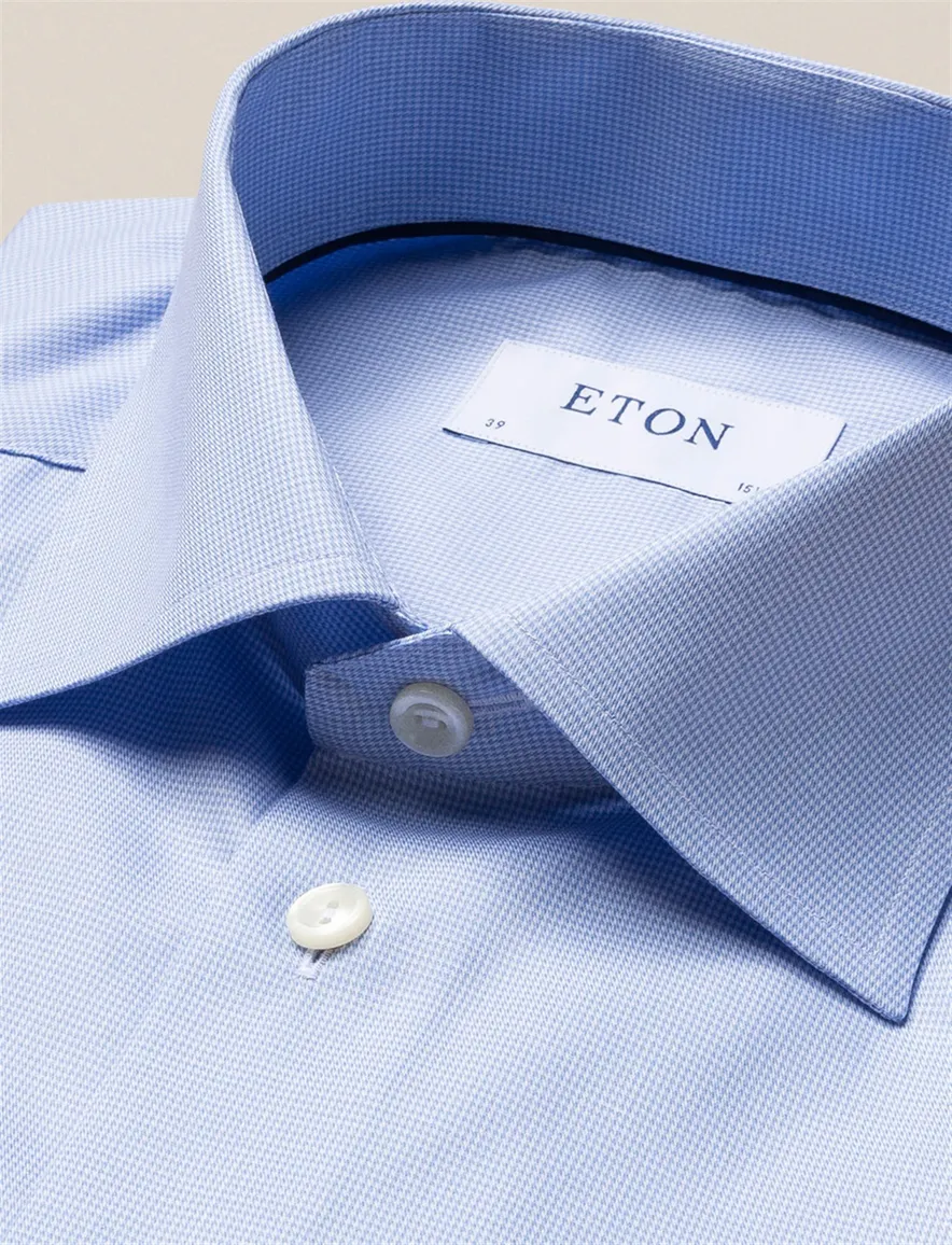 Eton overhemd lichtblauw Houndstooth Fine Twill