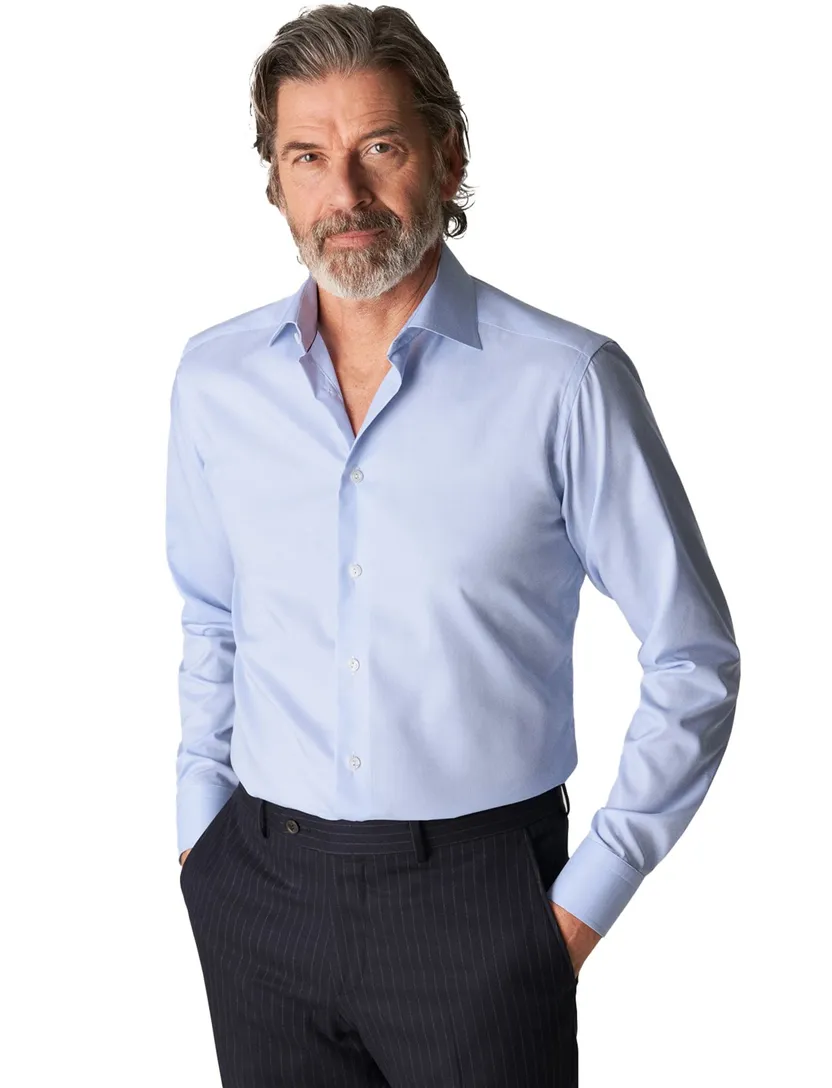 Katoenen Eton overhemd lichtblauw slim fit geweven