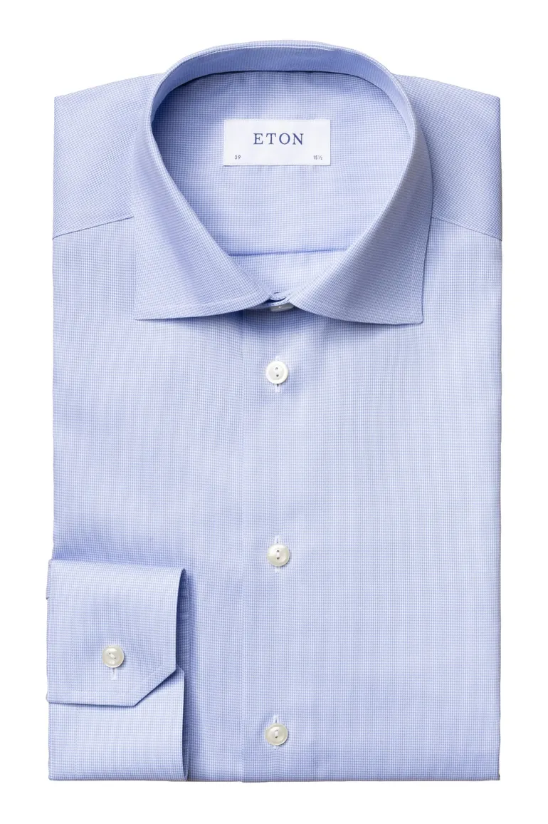 Eton overhemd lichtblauw Twill Hounds Tooth contemporary fit