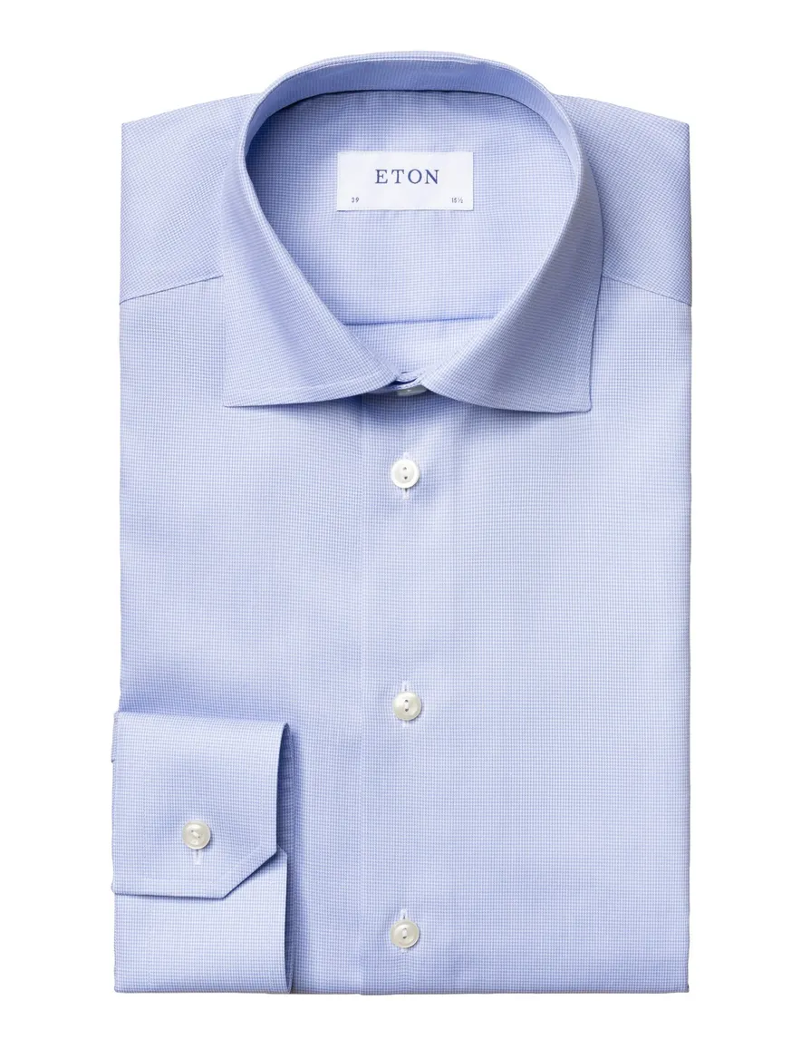 Eton overhemd lichtblauw Twill Hounds Tooth contemporary fit