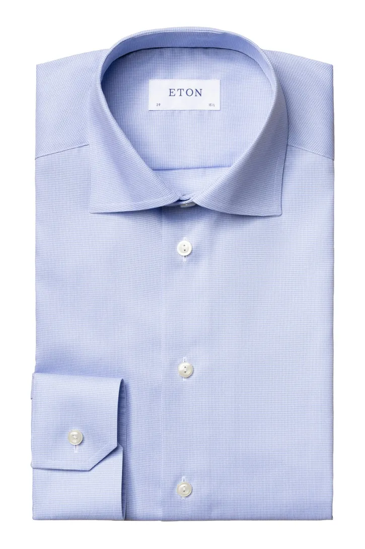 Eton Twill Hounds Tooth overhemd contemporary fit lichtblauw