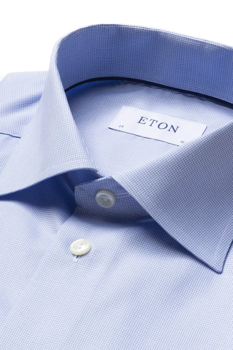 Eton overhemd lichtblauw Twill Hounds Tooth contemporary fit
